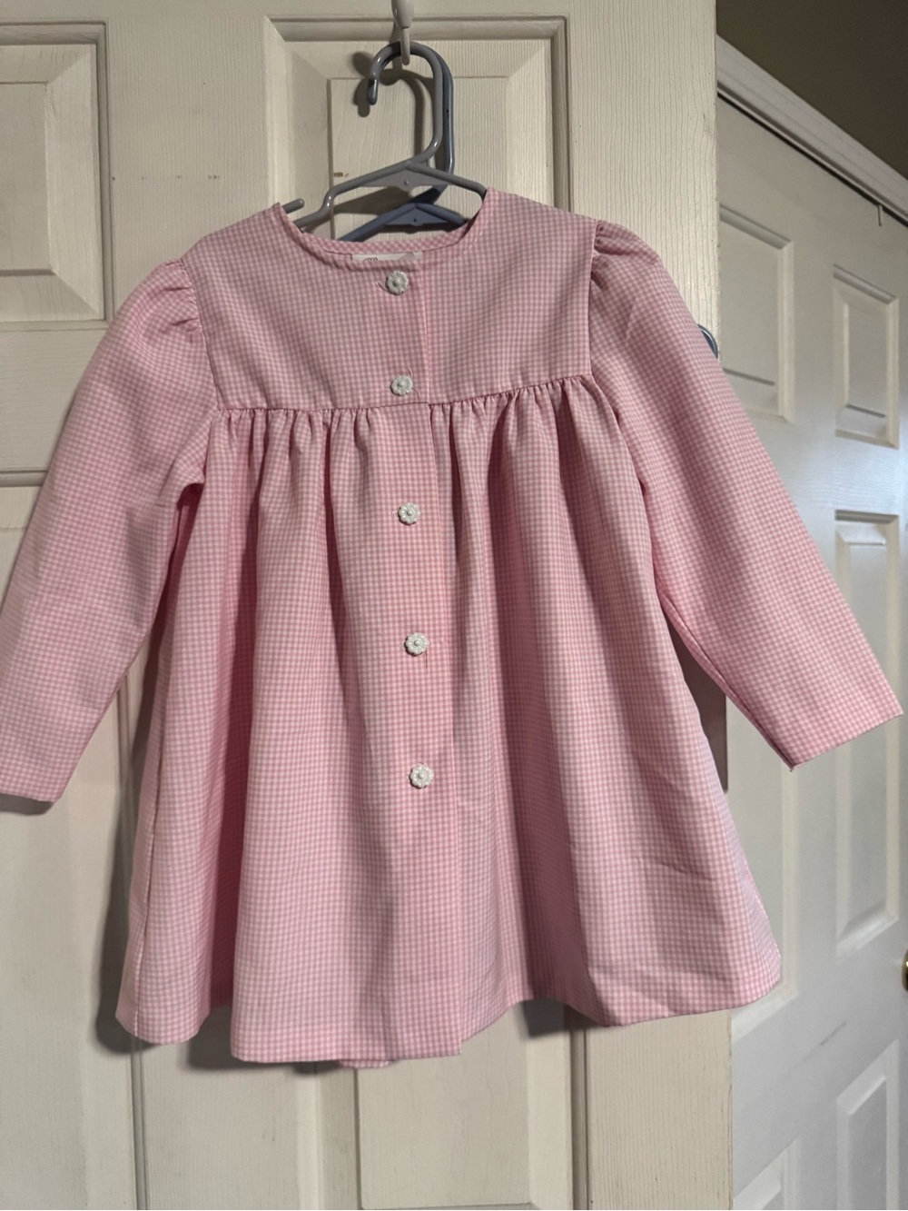 Bonnie Jean Pink Gingham Dress with Flower Button